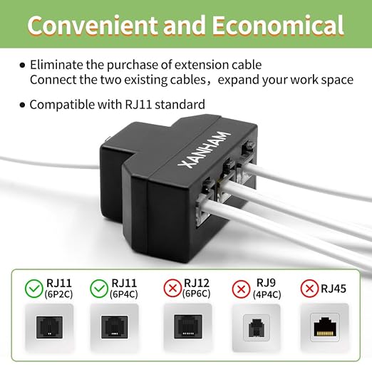 RJ11 Cable 3 Way Splitter 6P4C Connector Phone Line Cord Adapter - Image 6