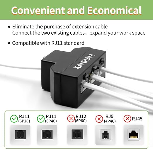 RJ11 Cable 3 Way Splitter 6P4C Connector Phone Line Cord Adapter - Image 6