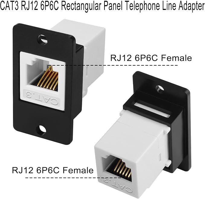 QIANRENON CAT3 RJ12 6P6C Rectangular Panel Telephone Line Adapter RJ12 6P6C - Image 2