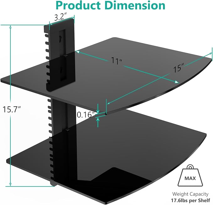 WALI Floating TV Shelf, 2 Tier Glass Projector Shelf - Image 3