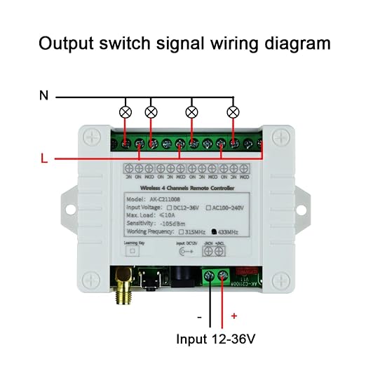 DC 12V 24V 36V 4CH Remote Control Switch 433Mhz 10A Wireless Remote Control - Image 6