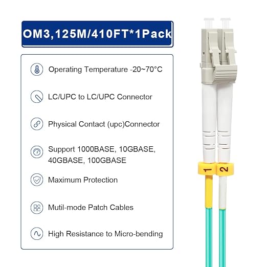 FLYPROFiber- LC to LC Fiber Patch Cable OM3 125M/410ft, Length Options: - Image 4