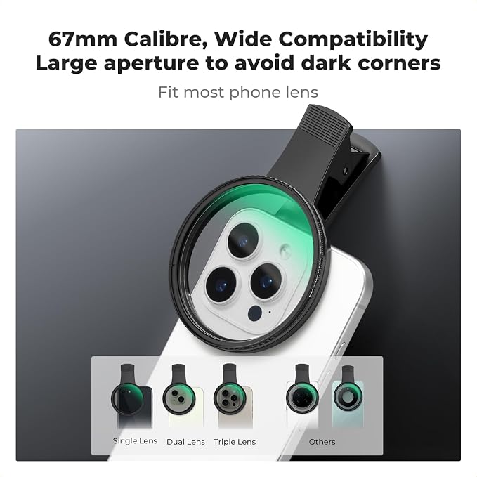 K&F CONCEPT 67mm Clip-on Black Diffusion 1/4&CPL Phone Camera Lens Filter Kit - Image 2