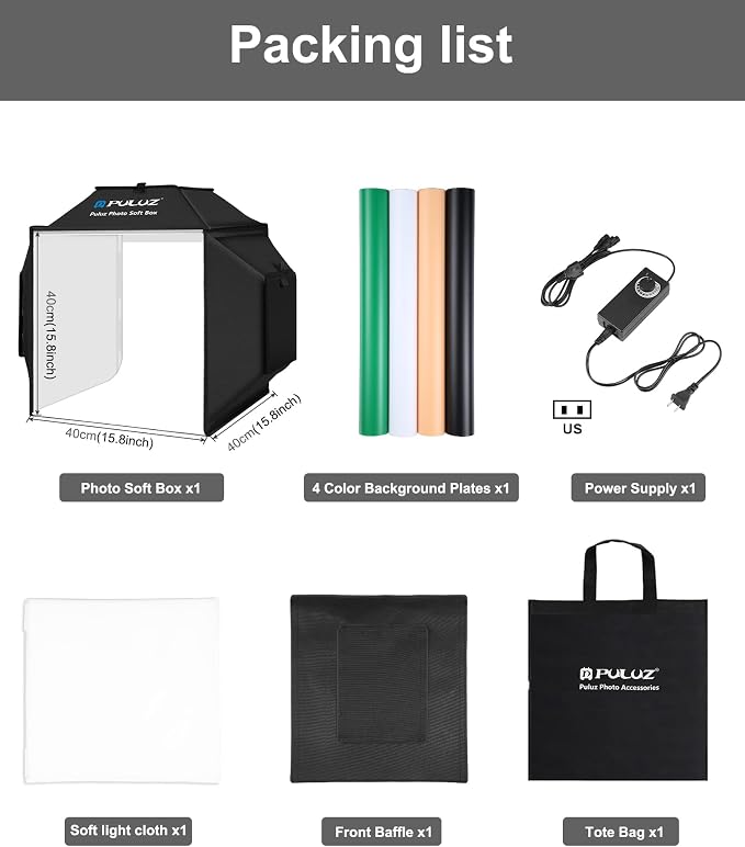 PULUZ Photo Studio Light Box 16'' x 16'' x 16'' Portable Foldable Photo Tent - Image 8