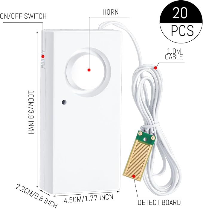 Hoteam 20 Pcs Water Sensor Alarm Leak Detector 120db Water Leak Alarm 9v - Image 2