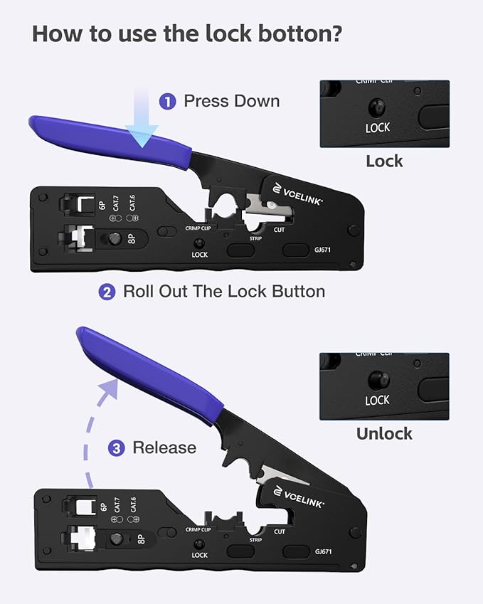 VCELINK RJ45 Crimp Tool, All-In-One Ethernet Pass Through Crimper - Image 4