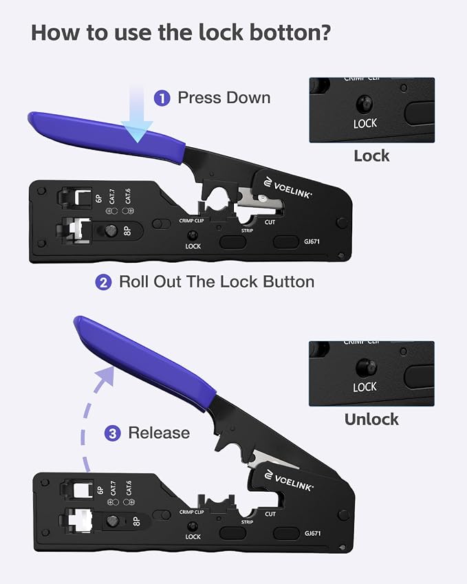 VCELINK RJ45 Crimp Tool Kit, Ethernet Wire Cutter Crimper, All-in-One Network - Image 4