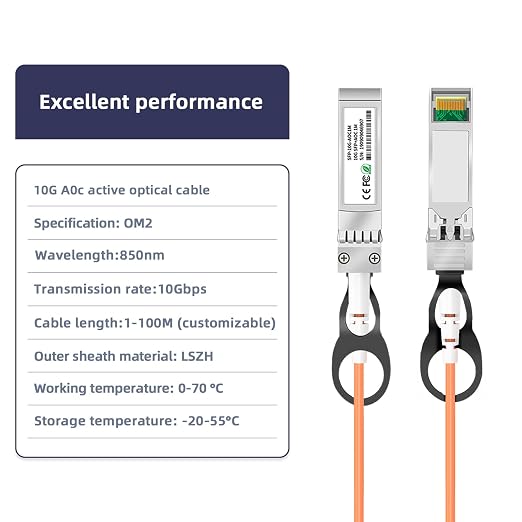 10Gb SFP+ to SFP+ AOC 3M/9.8FT OM2 Multimode Direct-Attach Fiber Cable - Image 2