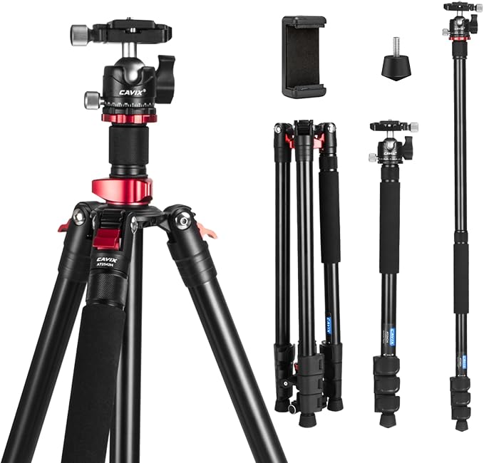 CAVIX 79" Camera Tripod, 2-in-1 Aluminum Alloy Tripod by CAVIX