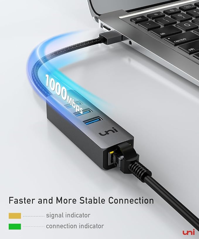 uni USB to Ethernet Adapter, USB 3.0 Hub - Image 2