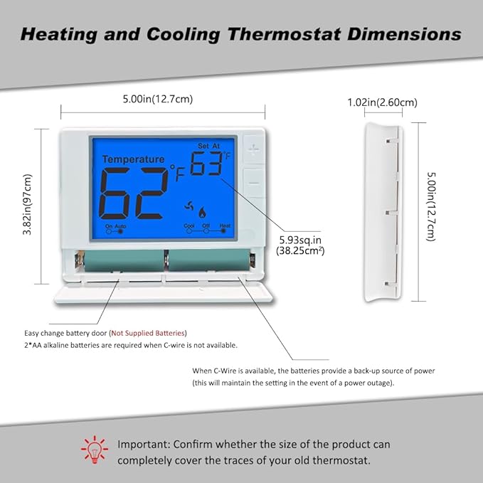 Multi Stage Thermostat for Home Cooling and Heating, 2 Heat/2 Cool, Super Clear - Image 6