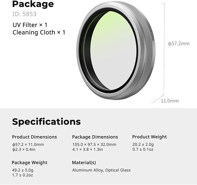 SmallRig UV Filter for FUJIFILM X100VI / X100V, 99% Light Transmittance - Image 8