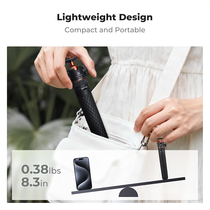 K&F CONCEPT MS62 25.6'' Mini Selfie Stick Tripod Stand, 5 Levels 360° Ball Head - Image 5
