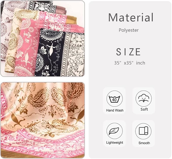 4Pcs Silk Head Scarves for Women Satin Hair Scarf 35”Large Square Bandana Silk - Image 4