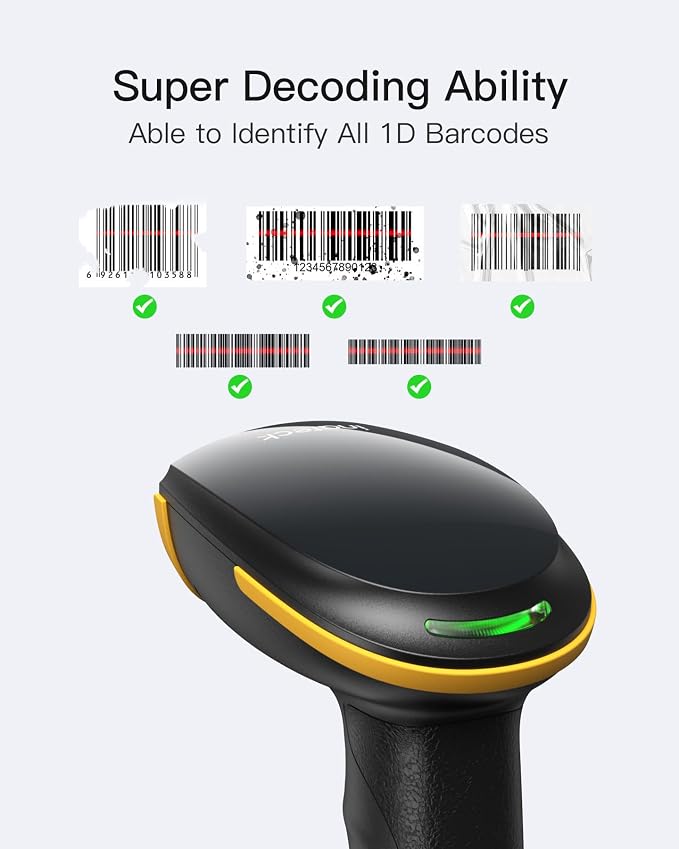 Inateck Wireless Barcode Scanner, 1D USB Barcode Reader Handheld, 2000mAh - Image 2