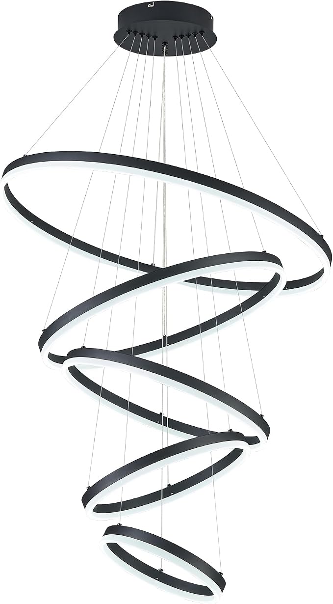 5-Rings D31.5in Modern LED Chandelier Black Dimmable High Ceiling Chandeliers - Image 9
