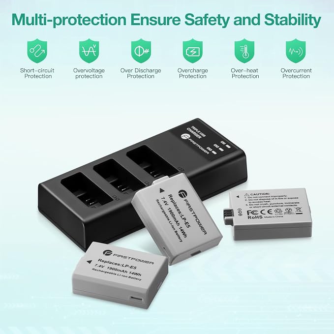 FirstPower LP-E5 Battery 3-Pack 1900mAh - Image 7