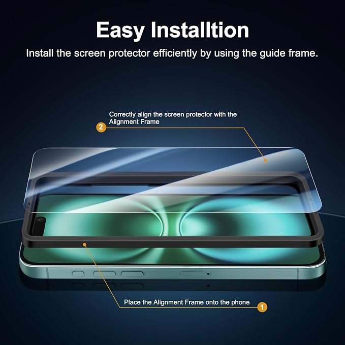 NEW'C 3x for iPhone 16 Screen Protector+ 3x Camera Lens Protector, Sensor - Image 3