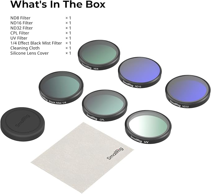 SmallRig Filter Kit for DJI Osmo Action 6, 6 Pack ND8 ND16 ND32 CPL UV 1/4 - Image 9