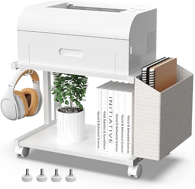 VEDECASA 2 Tier Modern White Wooden Under Desk Printer Stand by VEDECASA
