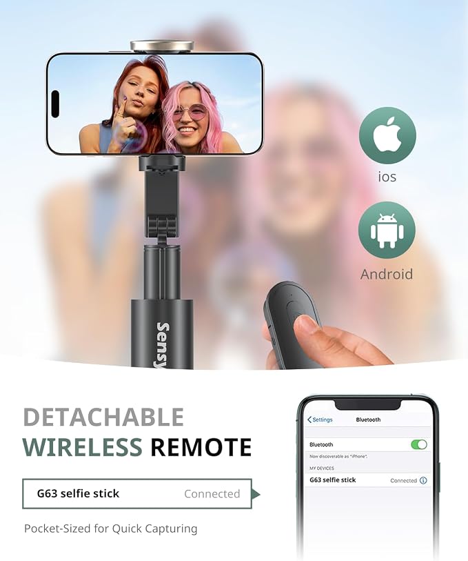 Sensyne 63" Selfie Stick Tripod, Extendable Phone Tripod - Image 3