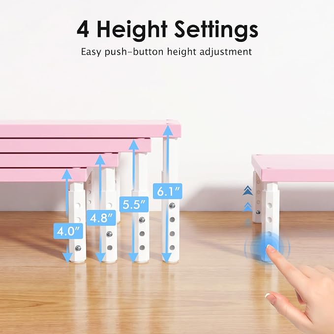ECOLOVI 4-Height Adjustable Wood Computer Monitor Stand Riser, Desktop PC - Image 3