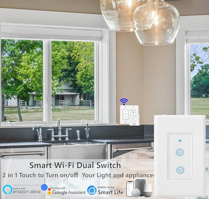 Nexete Smart Wi-Fi Double Light Switch, 2 in1 Single Pole Switch Compatible - Image 5