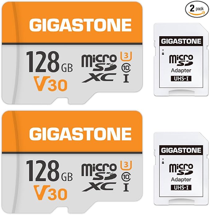GIGASTONE 128GB Micro SD Card 2-Pack, A1 V30 4K Video Recording, Compatible by Gigastone