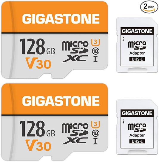 GIGASTONE 128GB Micro SD Card 2-Pack, A1 V30 4K Video Recording, Compatible by Gigastone