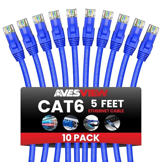 CAT 6 5FT Ethernet Cable, Indoor High-Speed 10Gbps Snagless CAT6 Ethernet Cable by AvesView