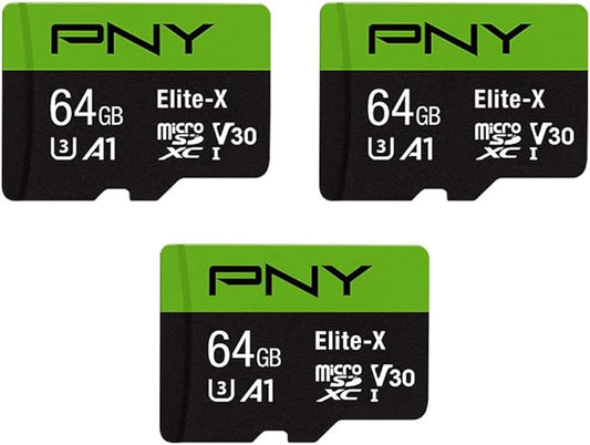 PNY 64GB Elite-X Class 10 U3 V30 microSDXC Flash Memory Card, Class 10 by PNY