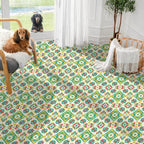 IVN Teal Yellow Floral Peel and Stick Floor Tiles 12x12 Inch 10PCS - Image 2