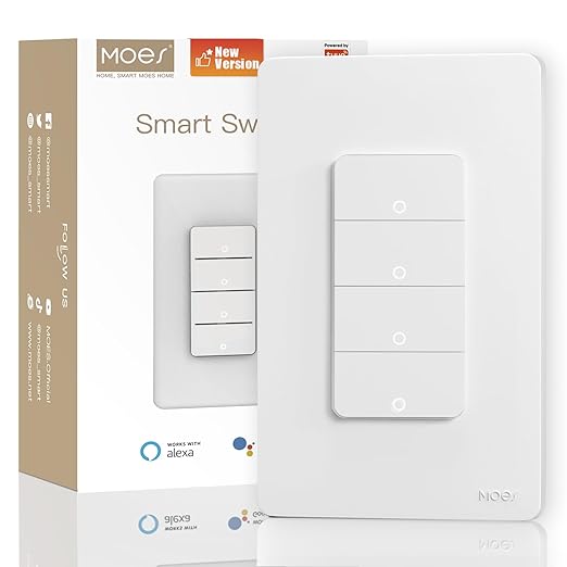 MOES Smart 4 Gang Light Switches, 2nd Generation Wi-Fi Single Pole Switch by MOES