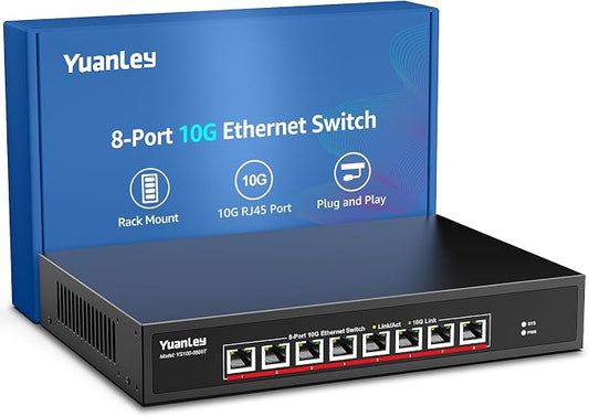 YuanLey 8-Port 10G Ethernet Switch, 8 x 10Gbps RJ45 Ports, Support by YuanLey