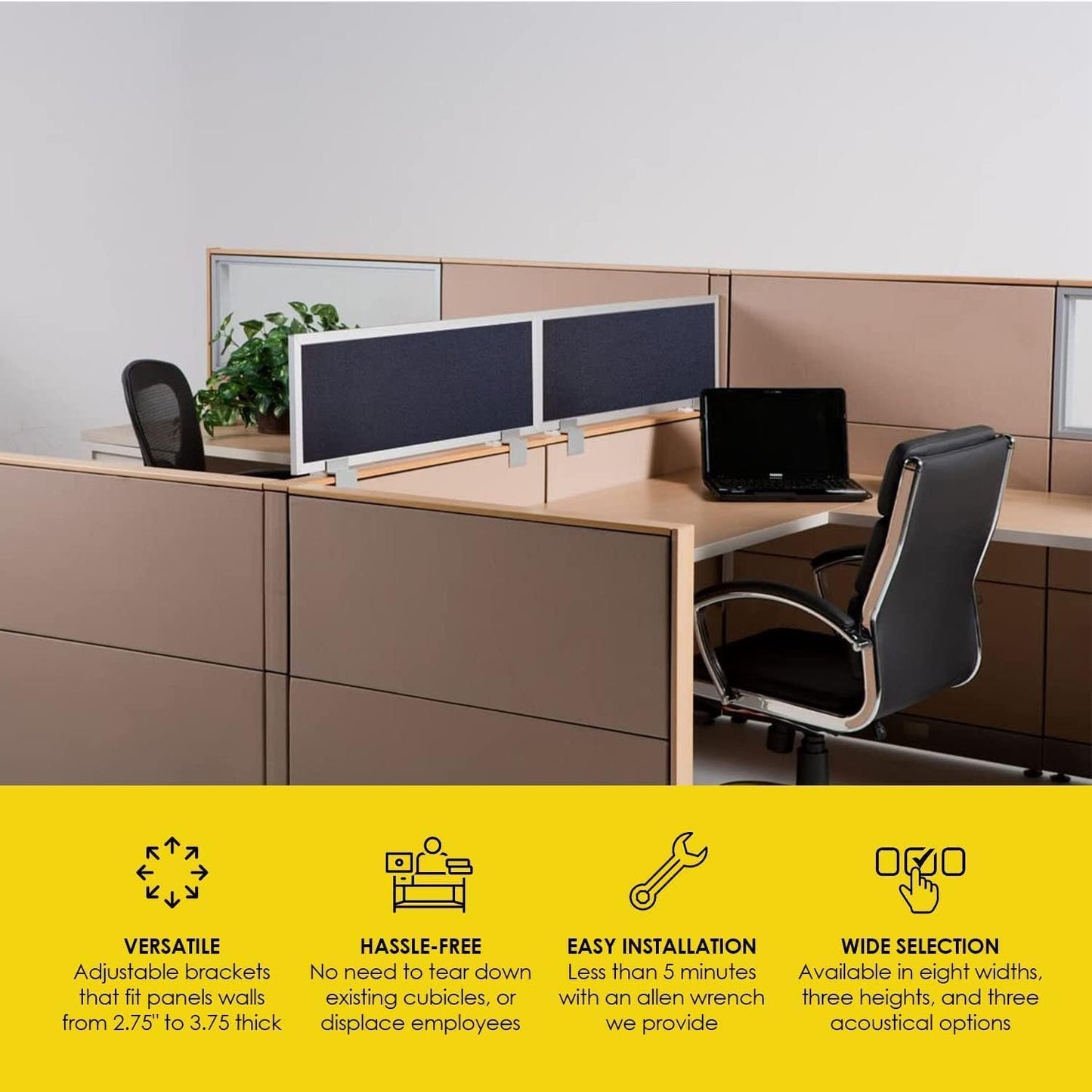 OBEX Acoustical Cubicle Privacy Screen Extender Desk Panel & Office Divider, Add Separation & Block Noise, 18" x 60", Slate
