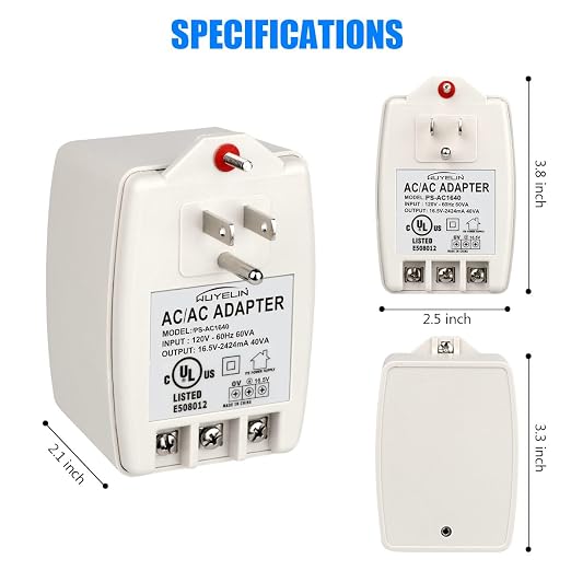 16.5V 40VA Burglar Alarm Systems and Doorbell Transformer, 16.5V Plug in - Image 4
