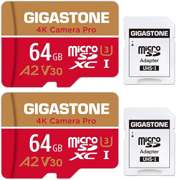 【5-Years Data Recovery】 GIGASTONE 64GB Memory Card 2 Pack 4K Pro Camera by Gigastone