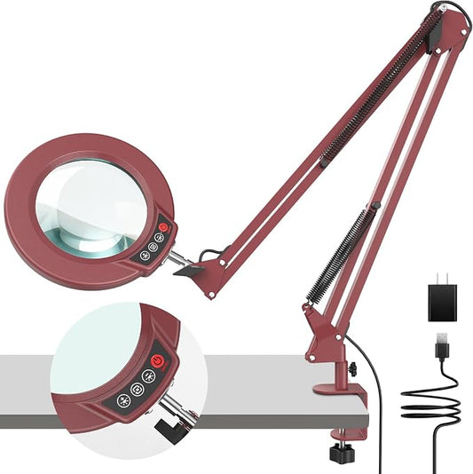 10X Magnifying Glass with Light and Clamp, Real Glass Stand Lighted Magnifier by COYETH