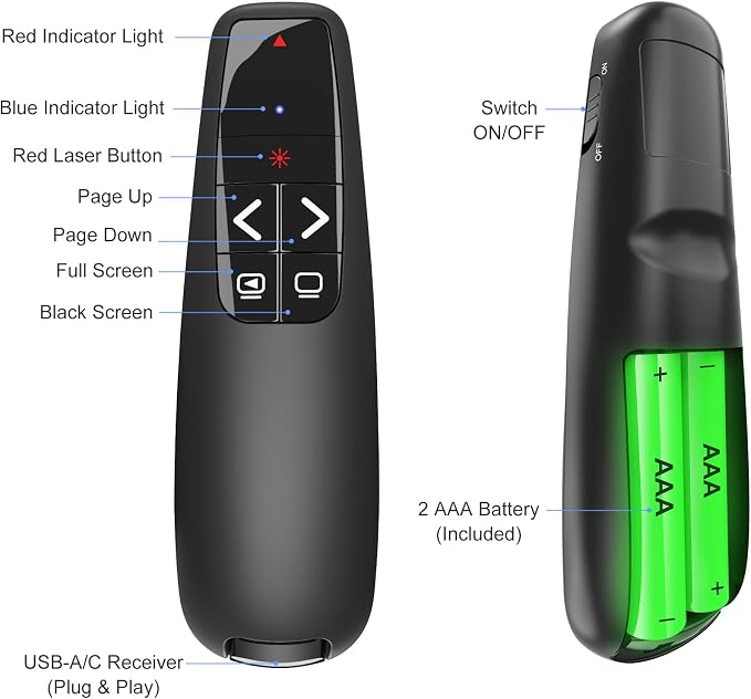 Presentation Clicker PowerPoint Presenter Remote: Laser Pointer Project Power - Image 6