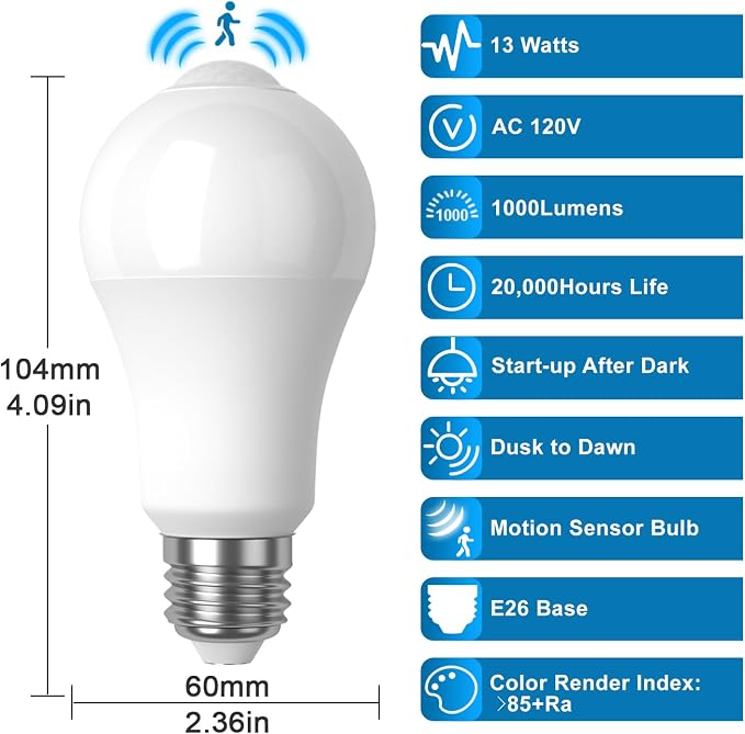 Motion Sensor Light Bulb, Activated Detector Light Bulb Indoor, Dusk to Dawn - Image 4