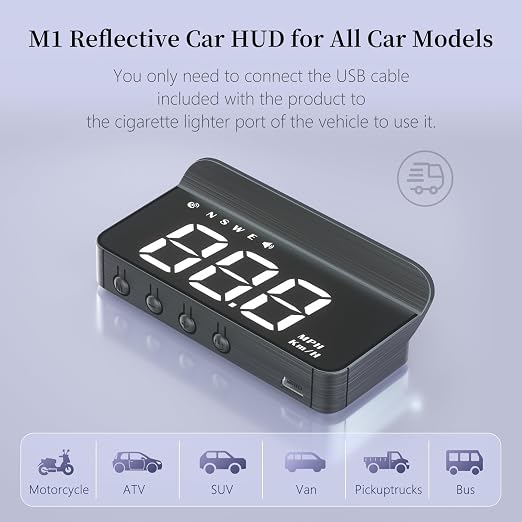 AZIJYV Heads Up Display for Cars, Windshield Speedometer Projector HUD M1white - Image 5
