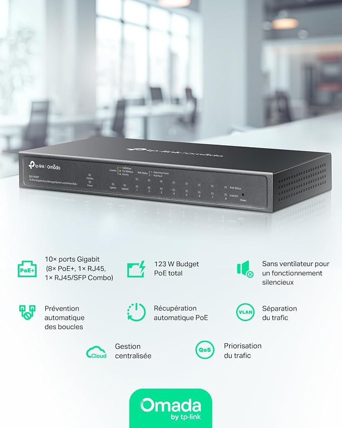 TP-Link Omada 8 Port Gigabit Easy Managed, PoE Switch, 123W Budget, PoE+ - Image 5
