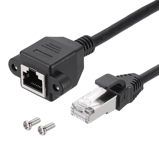 MECCANIXITY Cat5 Ethernet Extension Cable, 2Ft RJ45 Male to Female Screw Panel by MECCANIXITY