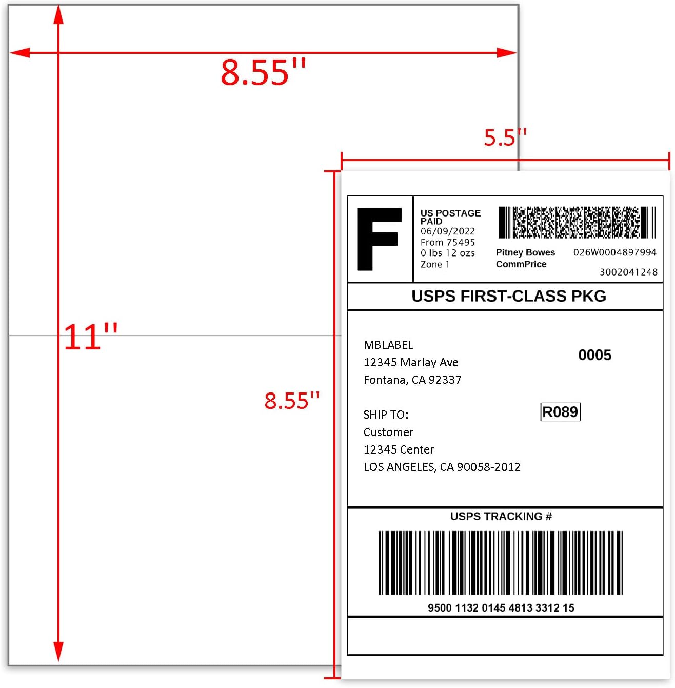 8.5" x 5.5" Half Sheet Label Self Adhesive Shipping Labels for Laser & Inkjet Printers, Printable White Shipping Label 2 per Sheet, 500 Labels