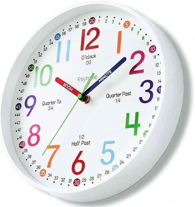 Roymnie Wall Clock 8 Inch for Kids Learning to Tell Time Easily Non Ticking - Image 2