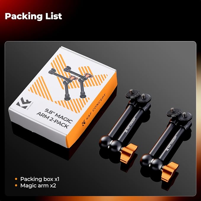 K&F CONCEPT 2-Pack 9.8" Magic Arm, 1/4" Screw Camera Mount Arm 360° Ball Heads - Image 6