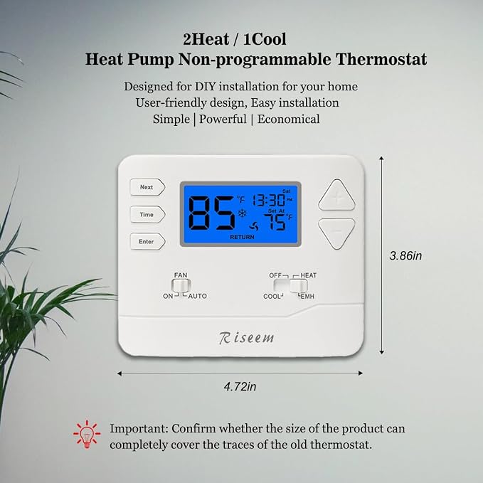 Thermostat for Heat Pump, NonProgrammable Thermostat for House, Conventional - Image 2