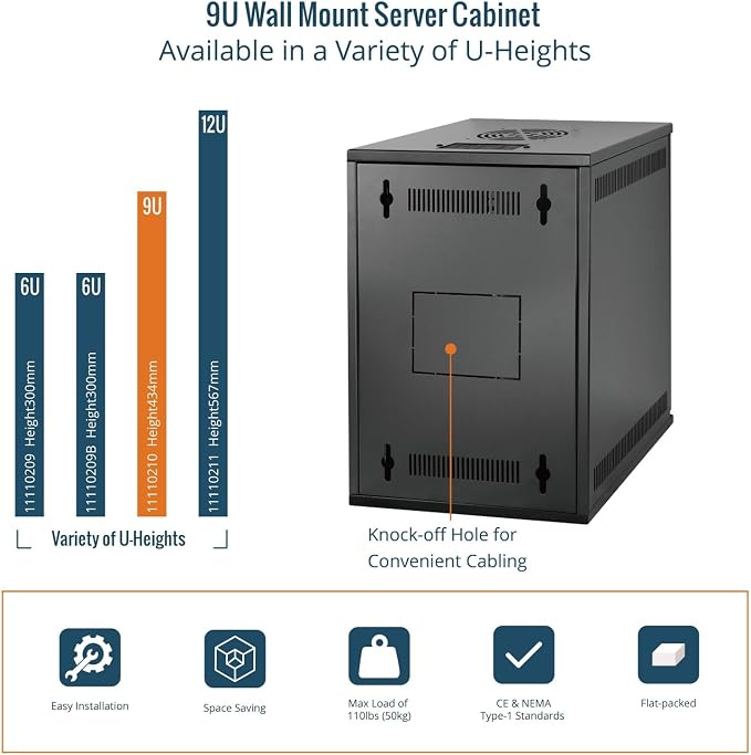 Tecmojo 9U 10 inch Rack, Wall Mount Network Cabinet Set, 12.3W x 13D x 17.1H- - Image 5