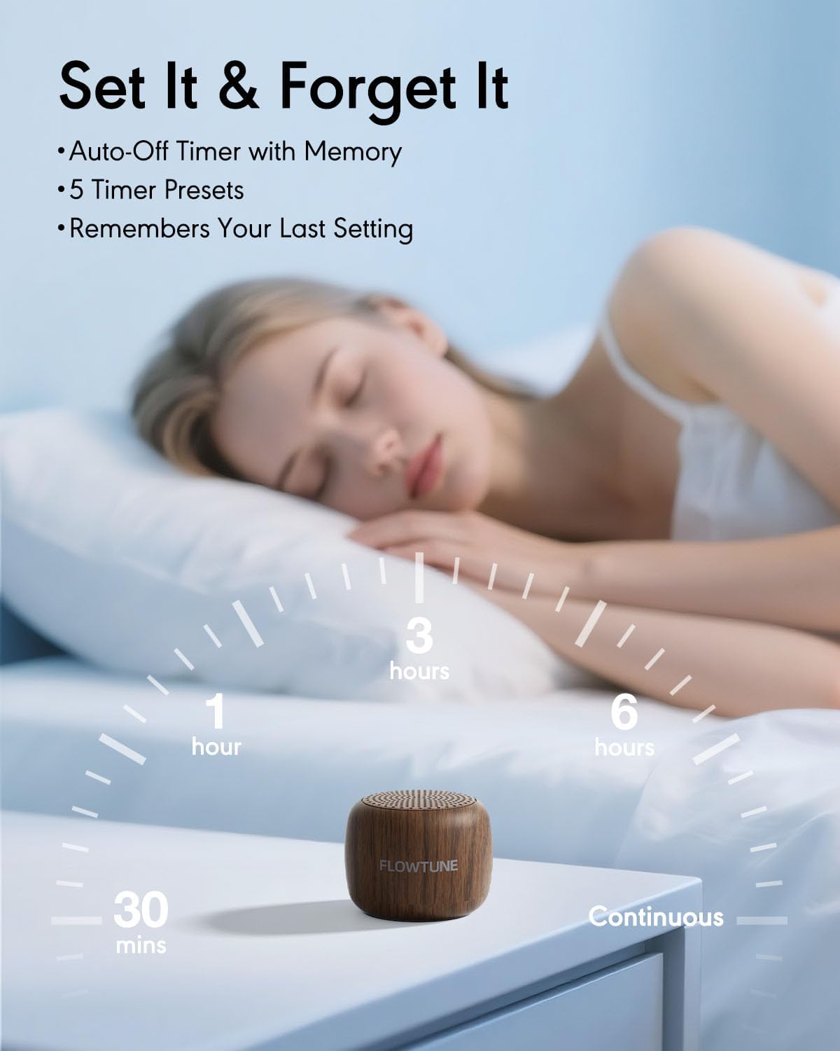 Sound Machine Flowtune White Noise Machine for Baby Adults, Mini Portable Sound Machine for Travel, 6H Timer, 18 Soothing Sleep Sounds Gift (Wood Grain)