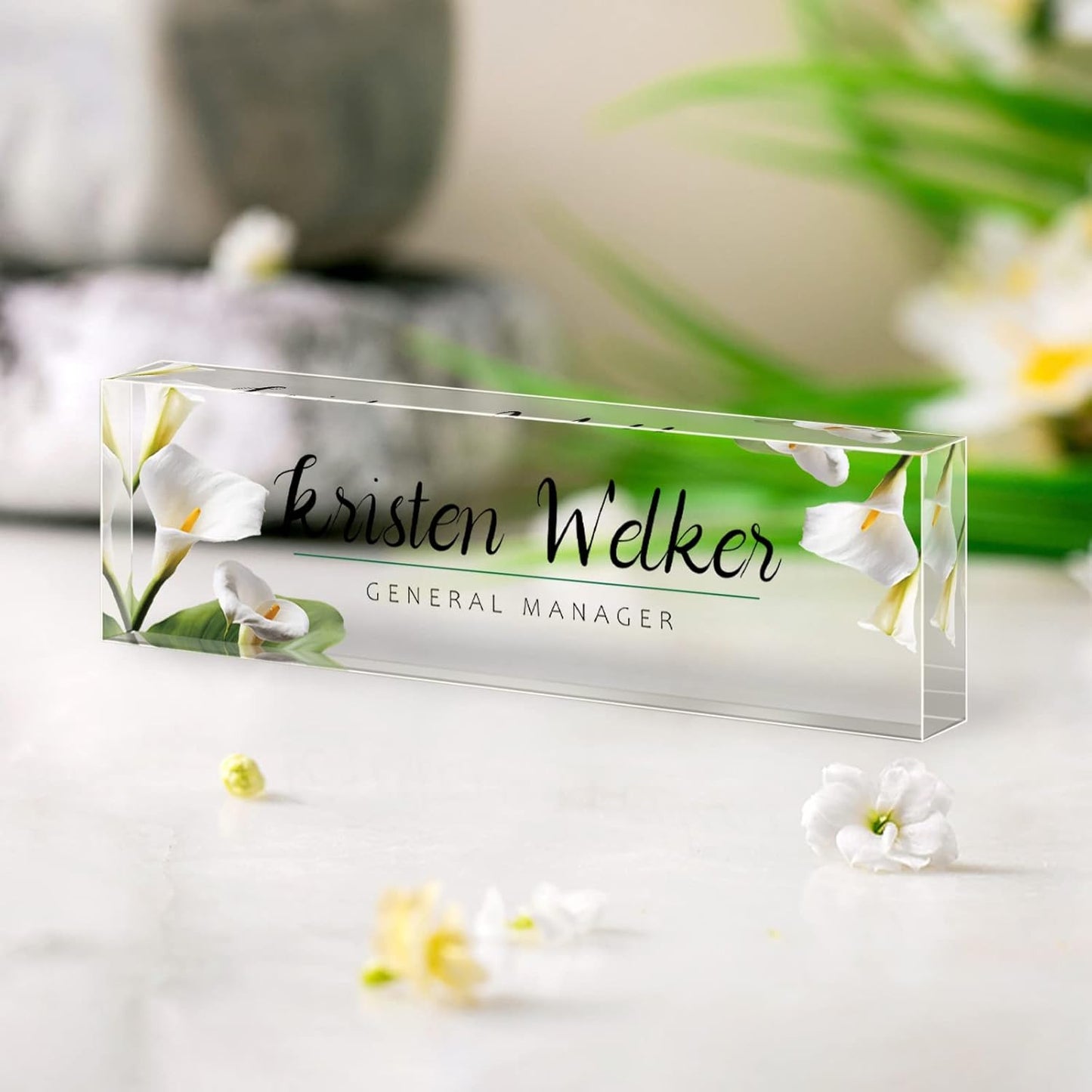 Office Desk Name Plate Personalized, Custom Name Plates for Desks, Name Plate Personalized for Office, Employee Appreciation Gifts (Calla Lily)